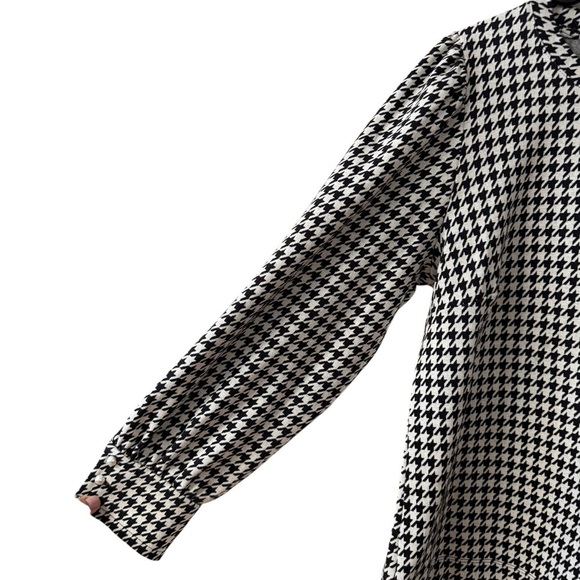 Talbots Pearl Button Cuff Blouse Top Size XLP Black White Houndstooth Office - Picture 5 of 10